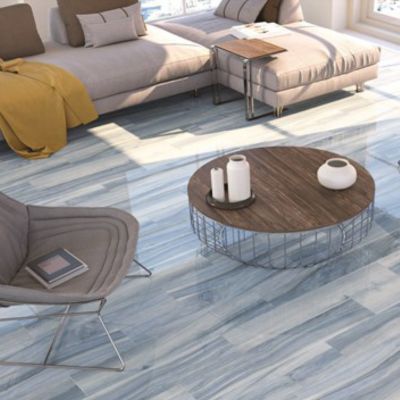 wood look tile floors in a Mississauga living room